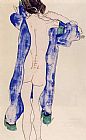 Egon Schiele Standing Female Nude in a Blue Robe painting